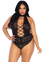 Plus High Neck Crotchless Teddy